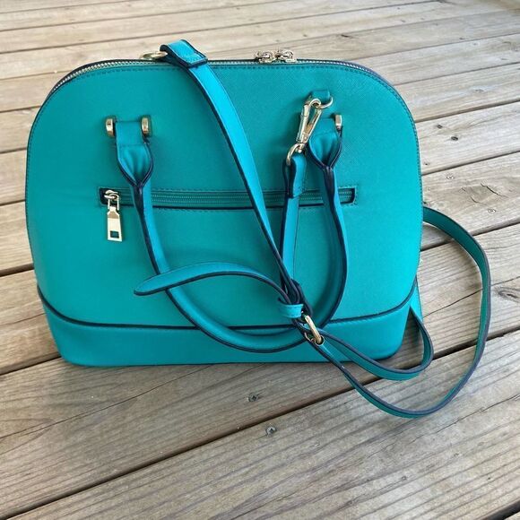 Isabelle Teal Green Vegan Leather Bowler Style Bag & Matching Wallet - Picture 3 of 15